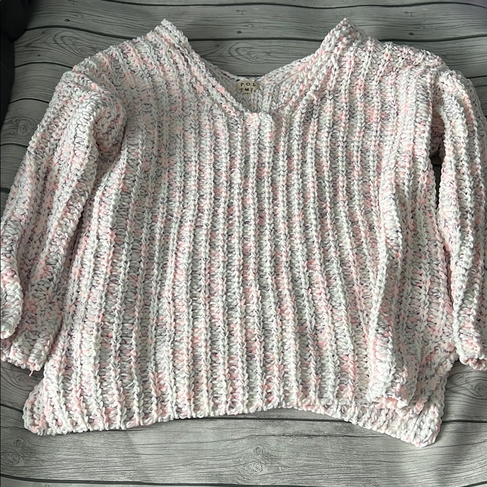 Cozy Pink, Purple, and White Sweater